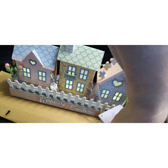 Happy Easter LED Putz Village Houses W/Timer Lights 9.75 X 5.5" X 2.5" - Picture 2 of 9